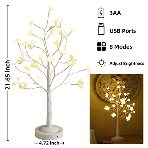 Anycosy 21'' Tabletop Bonsai Tree Lights,120 LED Plum Blossom Tree Table Lamp with 8 Modes & 6 Hrs Timer,Battery/USB Operated Artificial Tree with Lights for Indoor Decoration