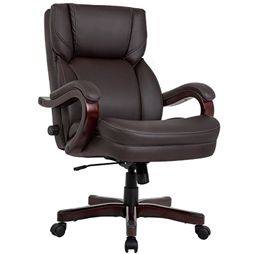 Big and Tall Office Chair Wide Seat Ergonomic Desk Chair with Lumbar Support Wood Armrest High Back PU Leather Executive Task Computer Chair for Heavy People