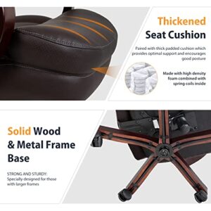 Big and Tall Office Chair Wide Seat Ergonomic Desk Chair with Lumbar Support Wood Armrest High Back PU Leather Executive Task Computer Chair for Heavy People