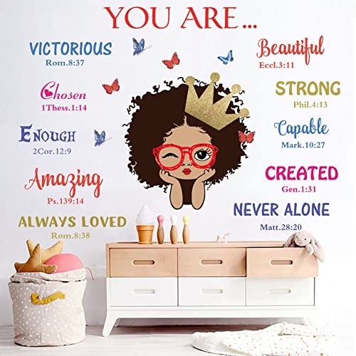 Black Girl Magic Inspirational Wall Decals Quote I'm Kind Princess Wall Sticker Positive Saying African American You are Beautiful Nursery Decor, Inspirational Home Afro Kid Room Decoration Bedroom Playroom Art Gift