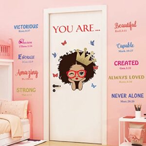 Black Girl Magic Inspirational Wall Decals Quote I'm Kind Princess Wall Sticker Positive Saying African American You are Beautiful Nursery Decor, Inspirational Home Afro Kid Room Decoration Bedroom Playroom Art Gift