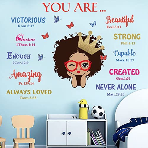 Black Girl Magic Inspirational Wall Decals Quote I'm Kind Princess Wall Sticker Positive Saying African American You are Beautiful Nursery Decor, Inspirational Home Afro Kid Room Decoration Bedroom Playroom Art Gift