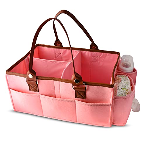 SENDMEX Pink Diaper Caddy - Baby Diaper Caddy Organizer - Car Caddy Diaper Basket - Baby Bath Organizer Basket - Diapers Storage - Baby Essentials For Newborn