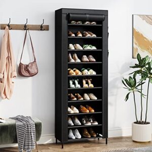 Tribesigns Narrow Shoe Rack 10 Tiers Vertical Tall Shoes Rack for Closet Entryway, 20 Pairs Metal Shoes Organizer Storage Shelf with Nonwoven Fabric Dustproof Cover for Boots High Heels