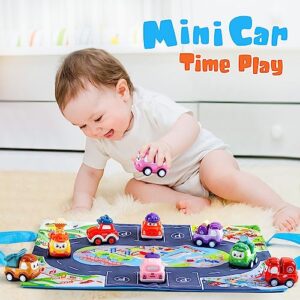 Kiddiworld Mini Car Toys for 1 Year Old Boy Gifts|12 Sets Baby Pull-Back Truck with Playmat and Storage Box for Toddlers Age 1-2|Baby Toys 12-18 Months|1st Birthday Gifts for One Year Old Infant Boy