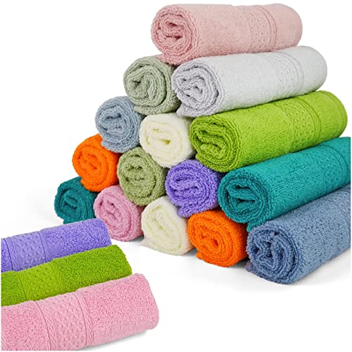 Cleanbear 18 Ultra-Soft Cotton Washcloths Set in 12 Vibrant Spring Colors - Perfect for Sensitive Skin