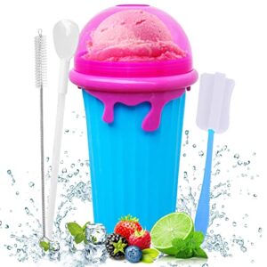 Slushy Maker Cup - Upgraded 500ML Magic Quick Smoothie Cup, Homemade Slush and Shake Maker, Double Layer Silica Pinch Cup with Spoon & Cleaning Brush for Ice Cream Maker, Milkshake, Summer - Blue New