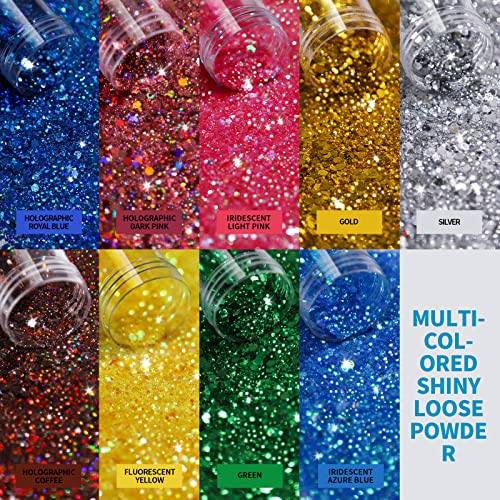 Chunky Glitter, LEOBRO 18 Jars Glitter, Mixed Fine Chunky Glitter for Crafts, Craft Glitter for Resin, Holographic Iridescent Glitter Bulk, Glitter for Tumbler Nail Jewelry DIY Art Crafts, Total 270g