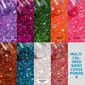 Chunky Glitter, LEOBRO 18 Jars Glitter, Mixed Fine Chunky Glitter for Crafts, Craft Glitter for Resin, Holographic Iridescent Glitter Bulk, Glitter for Tumbler Nail Jewelry DIY Art Crafts, Total 270g