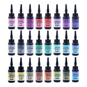 diycraft no odor colored uv resin diamond glitter 24colors - d24 uv light curing ultraviolet cure resin glue for small uv resin molds, jewelry making - earrings,rings,keychains - 0.35 oz/10ml each