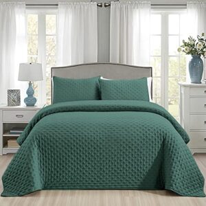 mocaletto luxury twin size quilts, 2 piece green quilt set, reversible twin quilt bedding set with pillow shams, ultra soft lightweight microfiber bedspread, all season summer twin size coverlet