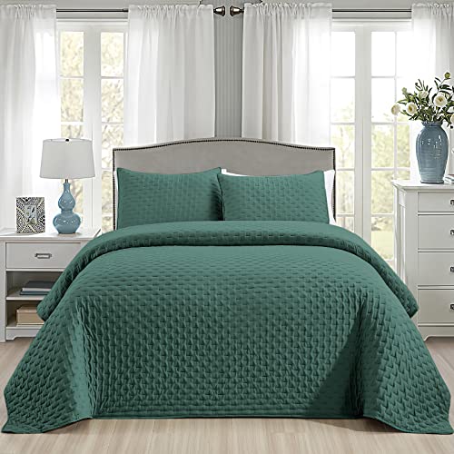 Mocaletto Luxury Twin Size Quilts, 2 Piece Green Quilt Set, Reversible Twin Quilt Bedding Set with Pillow Shams, Ultra Soft Lightweight Microfiber Bedspread, All Season Summer Twin Size Coverlet