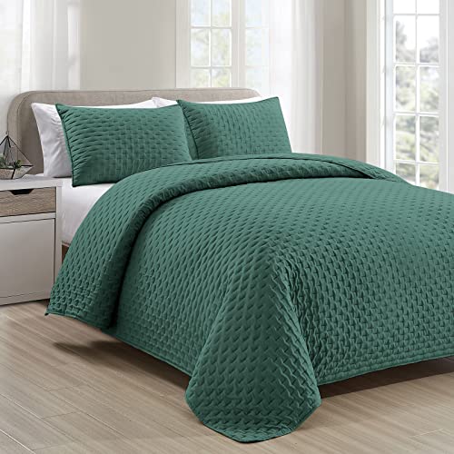 Mocaletto Luxury Twin Size Quilts, 2 Piece Green Quilt Set, Reversible Twin Quilt Bedding Set with Pillow Shams, Ultra Soft Lightweight Microfiber Bedspread, All Season Summer Twin Size Coverlet