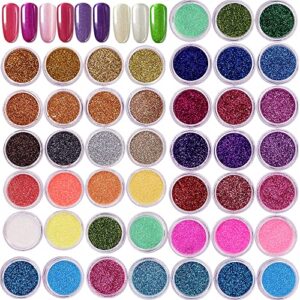 holographic nail glitter 45 jars holo laser superfine cosmetic festival powder nail pigment for tumblers, arts and craft glitter, iridescent glitter for body nail face hair eyeshadow makeup