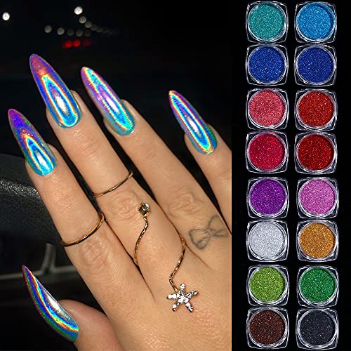 Holographic Nail Glitter 45 Jars Holo Laser Superfine Cosmetic Festival Powder Nail Pigment for Tumblers, Arts and Craft Glitter, Iridescent Glitter for Body Nail Face Hair Eyeshadow Makeup