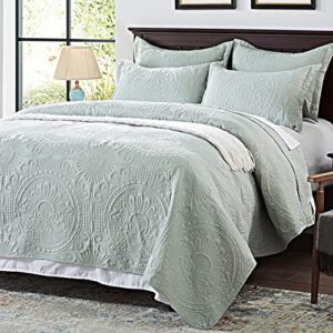 anluoer quilt queen size bedding set-sage green embossed, bedspreads-lightweight summer soft microfiber bedspread, bed coverlet for all seasons (1 quilt, 2 pillow shams)