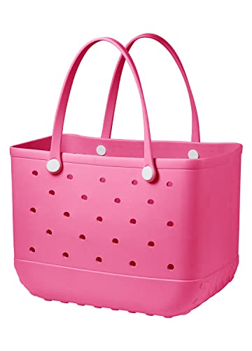 Qkstan Rubber Tote Bag Beach Bag，Waterproof Sandproof Travel Bags Washable Handbag for Sports Beach Market (Rose Red, X-Large)