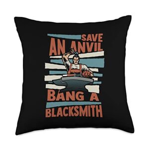 forging tools equipment kit gifts for beginners save bang forging anvil blacksmith throw pillow, 18x18, multicolor