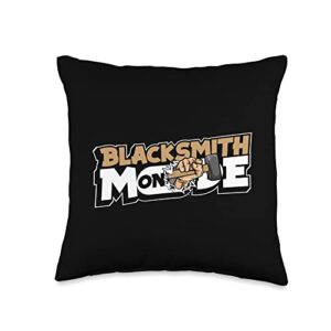 forging equipment starter kit gifts for beginners mode on forging anvil hobby legend blacksmith throw pillow, 16x16, multicolor