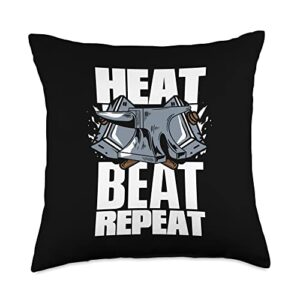 Forging Equipment Starter Kit Gifts For Beginners Heat Beat Repeat Hobby Legend Forging Anvil Blacksmith Throw Pillow, 18x18, Multicolor