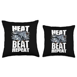 Forging Equipment Starter Kit Gifts For Beginners Heat Beat Repeat Hobby Legend Forging Anvil Blacksmith Throw Pillow, 18x18, Multicolor