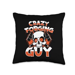 forging tools equipment kit gifts for beginners crazy guy anvil hobby legend forging blacksmith throw pillow, 16x16, multicolor