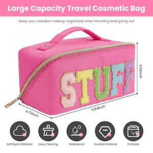 Futuredream Makeup Bag - Large Capacity Travel Cosmetic Bag, Portable Nylon Waterproof Women Travel Makeup Bag Organizer，With Handle And Divider Letter Patch Cosmetic Bag Rose Red