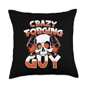 forging tools equipment kit gifts for beginners crazy guy anvil hobby legend forging blacksmith throw pillow, 18x18, multicolor