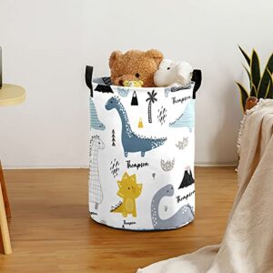 Personalized Dinosaur Laundry Hamper - Round Canvas Laundry Hamper Collapsible For Toy Storage Basket - For Boys Girls Toys Room, Bedroom, Nursery, Home