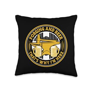 forging equipment starter kit gifts for beginners forging and beer that's why i'm here hobby legend blacksmith throw pillow, 16x16, multicolor