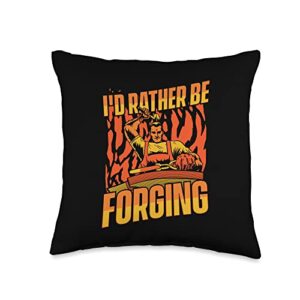 forging tools equipment kit gifts for beginners i'd rather forging anvil hobby legend blacksmith throw pillow, 16x16, multicolor