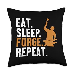 forging tools equipment kit gifts for beginners eat sleep repeat hobby legend forging anvil blacksmith throw pillow, 18x18, multicolor