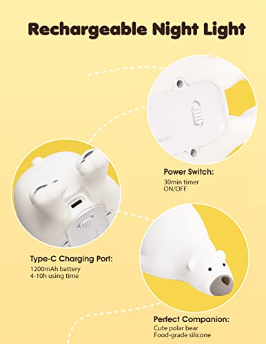 MOMSSY Night Light for Kids, Cute Animal Kids Night Light for Bedroom, Nursery Night Light for Kids with Timer, Touch Control Baby Night Light, Rechargeable Cute Lamp Cute Room Decor for Girls Boys