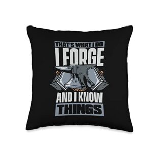 forging equipment starter kit gifts for beginners i forge and i know things anvil hobby legend blacksmith throw pillow, 16x16, multicolor