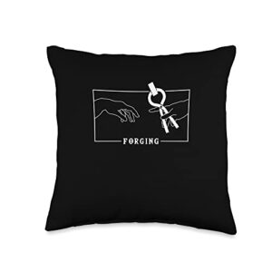 Forging Tools Equipment Kit Gifts For Beginners Michelangelo Creation of Adam Forging Blacksmith Throw Pillow, 16x16, Multicolor