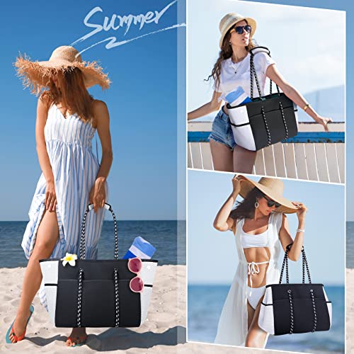 NUBILY Beach Bag for Women, Multipurpose Beach Tote Bag 30L Water Resistant Sandproof Neoprene Tote Bags Extra Large Swimming Travel Gym Pool Bag Lightweight Vacation Shoulder Bag