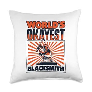 forging tools equipment kit gifts for beginners world's okayest forging anvil blacksmith throw pillow, 18x18, multicolor