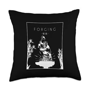 Forging Equipment Starter Kit Gifts For Beginners Chinese Hanzi Forging Anvil Hobby Legend Blacksmith Throw Pillow, 18x18, Multicolor