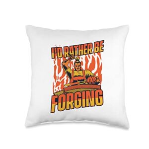 forging tools equipment kit gifts for beginners i'd rather forging anvil hobby legend blacksmith throw pillow, 16x16, multicolor
