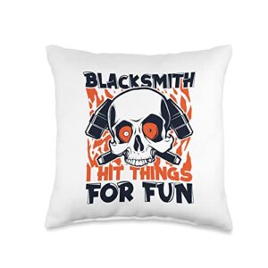 forging tools equipment kit gifts for beginners i hit things for fun hobby legend forging anvil blacksmith throw pillow, 16x16, multicolor