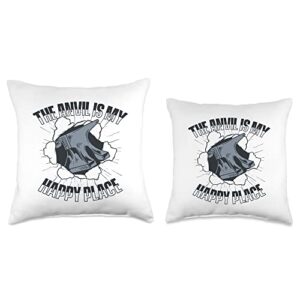 Forging Tools Equipment Kit Gifts For Beginners Happy Place Anvil Hobby Legend Blacksmith Throw Pillow, 18x18, Multicolor