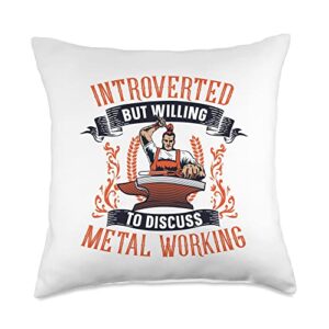forging tools equipment kit gifts for beginners introverted but willing to discuss metal working blacksmith throw pillow, 18x18, multicolor
