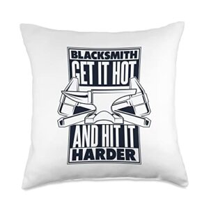 forging tools equipment kit gifts for beginners get it hot and hit it harder forging blacksmith throw pillow, 18x18, multicolor