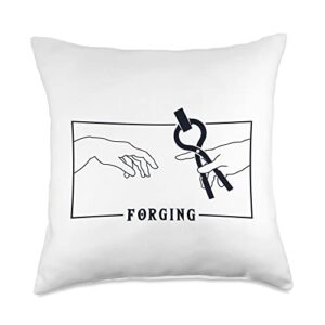 Forging Tools Equipment Kit Gifts For Beginners Michelangelo Creation of Adam Forging Blacksmith Throw Pillow, 18x18, Multicolor