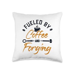 forging tools equipment kit gifts for beginners fueled by coffee forging anvil blacksmith throw pillow, 16x16, multicolor