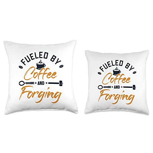 Forging Tools Equipment Kit Gifts For Beginners Fueled by Coffee Forging Anvil Blacksmith Throw Pillow, 16x16, Multicolor