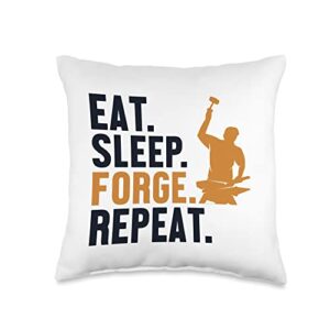 forging tools equipment kit gifts for beginners eat sleep repeat hobby legend forging anvil blacksmith throw pillow, 16x16, multicolor