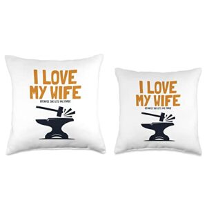 Forging Tools Equipment Kit Gifts For Beginners I Love My Wife Anvil Hobby Legend Blacksmith Throw Pillow, 16x16, Multicolor