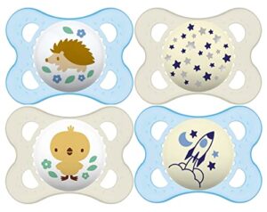 mam original day & night baby pacifier, nipple shape helps promote healthy oral development, glows in the dark, 0-6 months, baby boy, 4 count