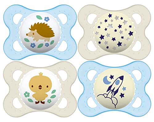 MAM Original Day & Night Baby Pacifier, Nipple Shape Helps Promote Healthy Oral Development, Glows in The Dark, 0-6 Months, Baby Boy, 4 Count